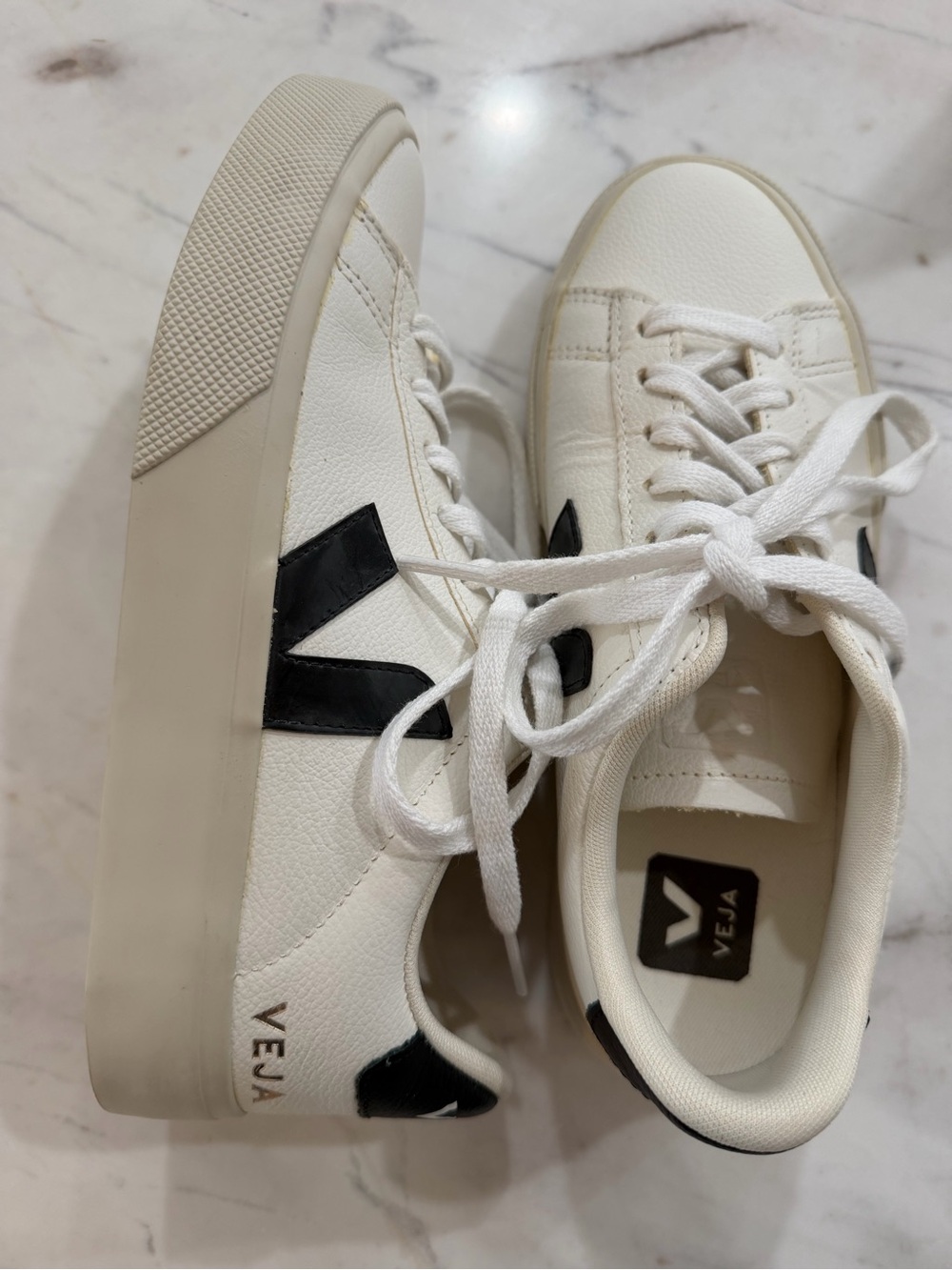 Veja White Sneakers with Black V Detail